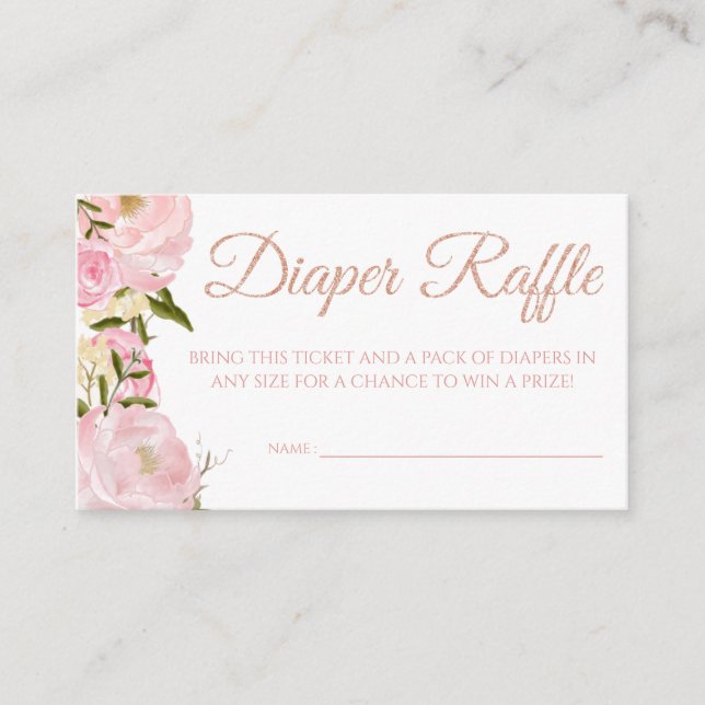Pink Peony Diaper Raffle Tickets für Baby Dusche Begleitkarte (Vorderseite)