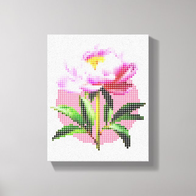 Pink Peony Dot Mosaic Flower Leinwanddruck (Vorderseite)