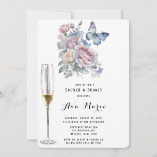 Pink Peony Dusty Blue Butterfly Brunch & Bubbly Einladung