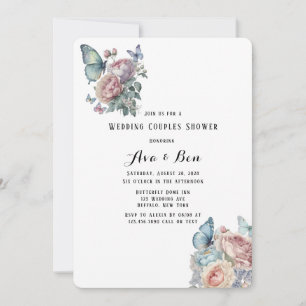 Pink Peony Dusty Blue Butterfly Brunch & Bubbly Einladung