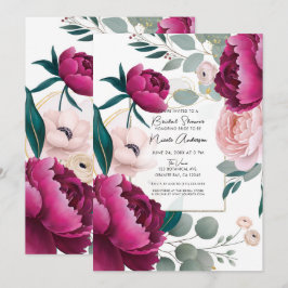 Pink Peony Eucalyptus Garden Floral Bridal Shower Einladung