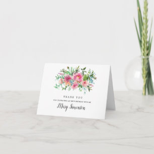 Pink Peony Floral 80. Geburtstag Foto Dankeskarte