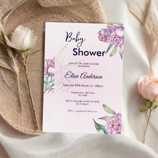 Pink Peony Floral Baby Dusche Einladung