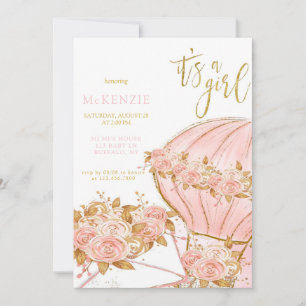 Pink Peony Floral Balloon Girl Baby Shower Einladung