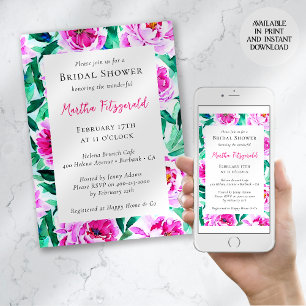 Pink Peony Floral Brautparty Einladung