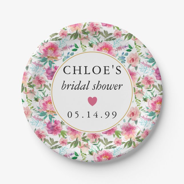Pink Peony Floral Brautparty Pappteller (Vorderseite)