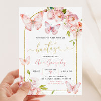 Pink Peony Floral Butterfly Girl Bautizo
