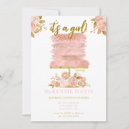 Pink Peony Floral Cake Girl Babydusche Einladung