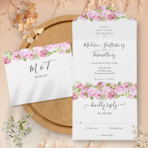 Pink Peony Floral Elegant Script Monogram Wedding