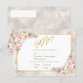 Pink Peony Floral Gold Script & Frame UAWG Einladungspostkarte