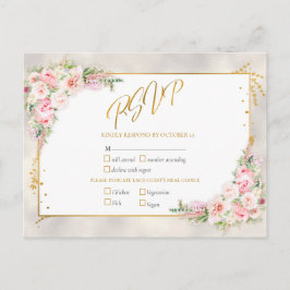 Pink Peony Floral Gold Script & Frame UAWG Einladungspostkarte