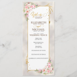 Pink Peony Floral Gold Script & Frame Wedding Programm