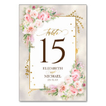 Pink Peony Floral Gold Script & Frame Wedding