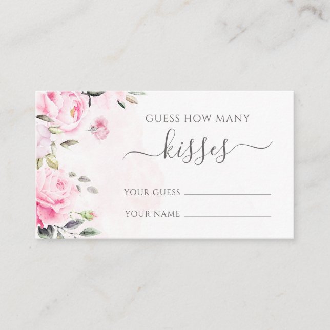 Pink Peony Floral Guess Wie viele Kisses Game Card Begleitkarte (Vorderseite)