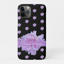 Pink Peony Floral Monogram Lila Black