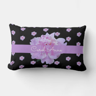 Pink Peony Floral Monogram Lila Black Lendenkissen