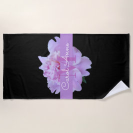Pink Peony Floral Monogram Lila Black Strandtuch