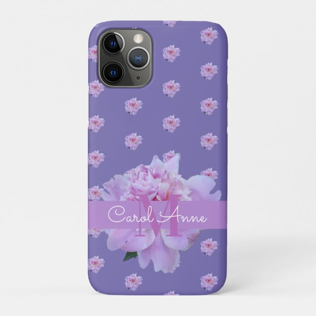 Pink Peony Floral Monogram Lila Case-Mate iPhone Hülle (Rückseite)