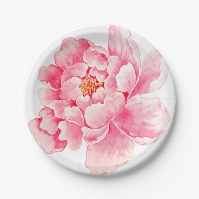 Pink Peony Floral Pappteller (Vorderseite)