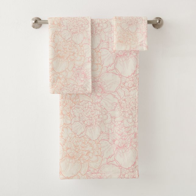 Pink Peony Floral Pattern Badhandtuch Set (Insitu)