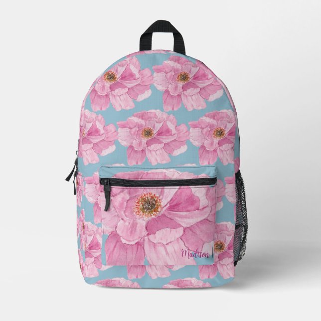 Pink Peony Floral Pattern  Bedruckter Rucksack (Vorderseite)