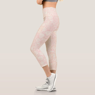 Pink Peony Floral Pattern Capri Leggings