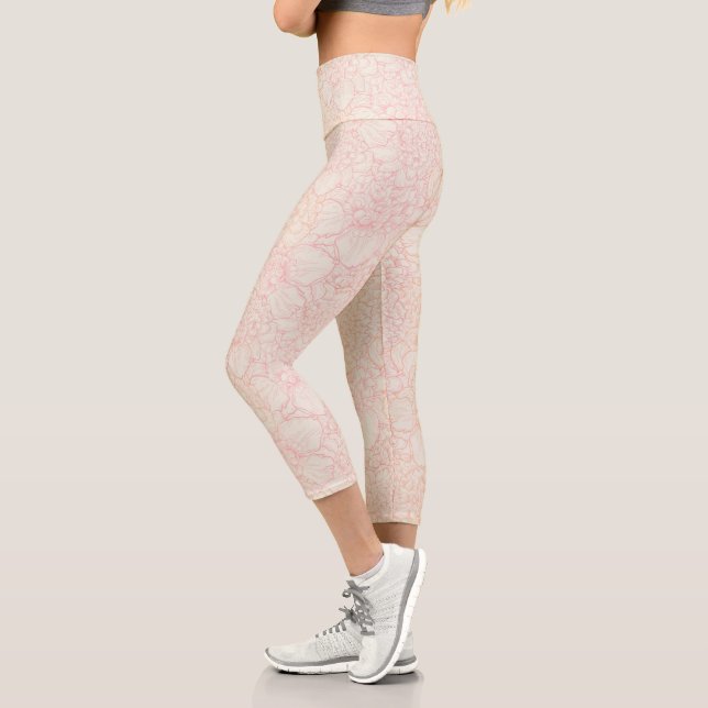 Pink Peony Floral Pattern Capri Leggings (Links)