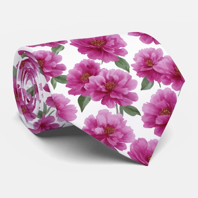 Pink Peony Floral Pattern Krawatte (Gerollt)