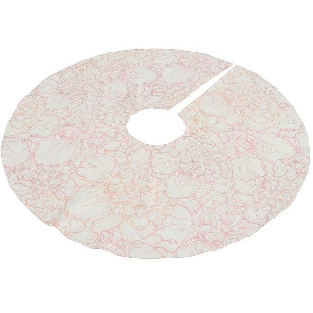 Pink Peony Floral Pattern Polyester Weihnachtsbaumdecke (Schrägansicht)