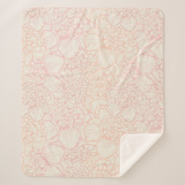 Pink Peony Floral Pattern Sherpadecke (Vorderseite)