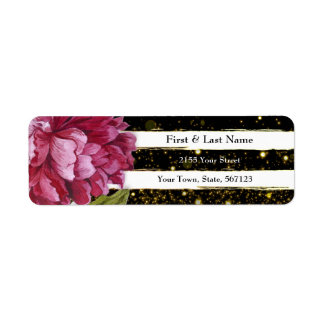 Pink Peony Floral Schwarz und Weiß Streifen