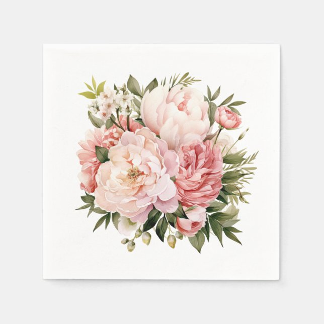 Pink Peony Floral Serviette (Vorderseite)