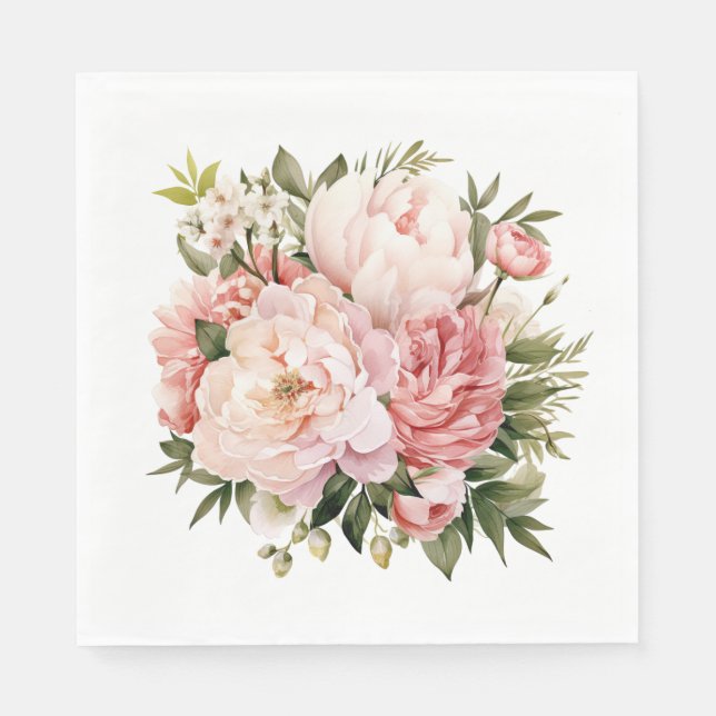 Pink Peony Floral Serviette (Vorderseite)
