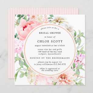 Pink Peony Floral Square Bridal Dusche Einladung