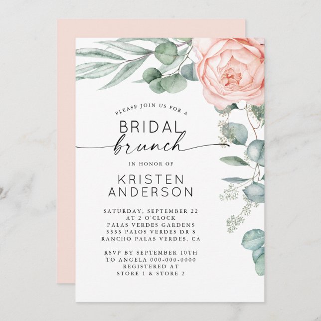 Pink Peony Floral Wasserfarbe Brautparty Einladung (Vorne/Hinten)
