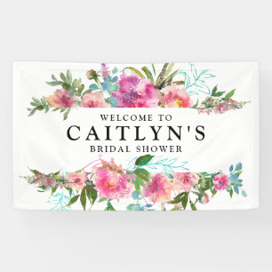 Pink Peony Floral Watercolor Brautparty Willkommen Banner