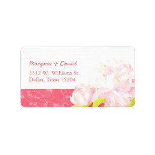 Pink Peony Floral Wedding Address Adressaufkleber