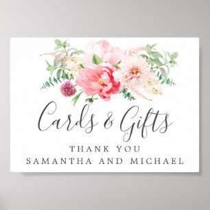 Pink Peony Floral Wedding Cards and Gifts Sign Poster