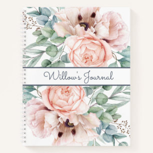 Pink Peony Floral Weiß Notizbuch