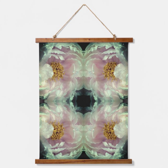 Pink Peony Flower Center Abstract Pattern     Wandteppich Mit Holzrahmen (Vorderseite)