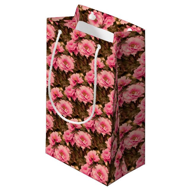 Pink  Peony Flower Kleine Geschenktüte (Vorderseite Schrägansicht)