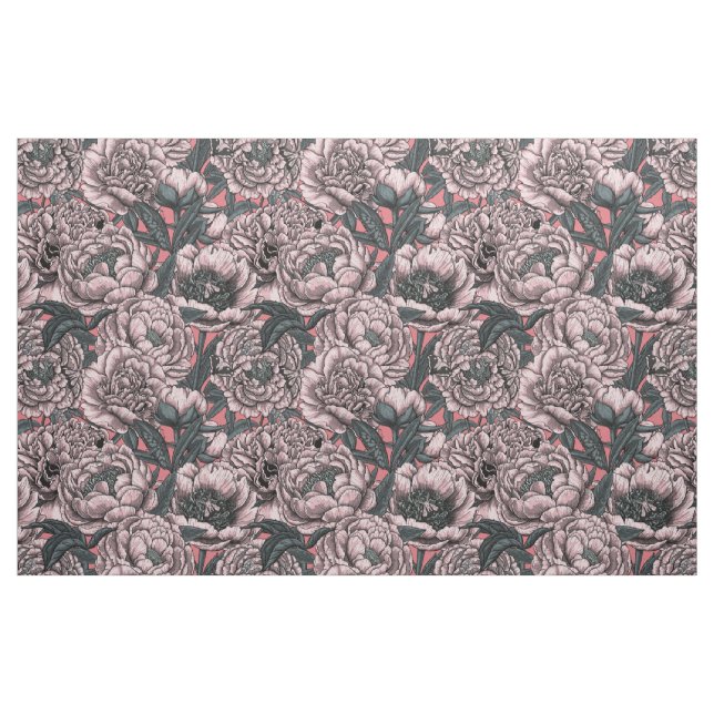 Pink peony flowers and moths stoff (Fat Quarter (45,7 x 55,9 cm))