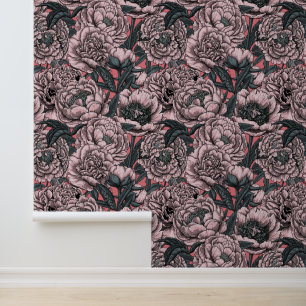 Pink peony flowers and moths tapete