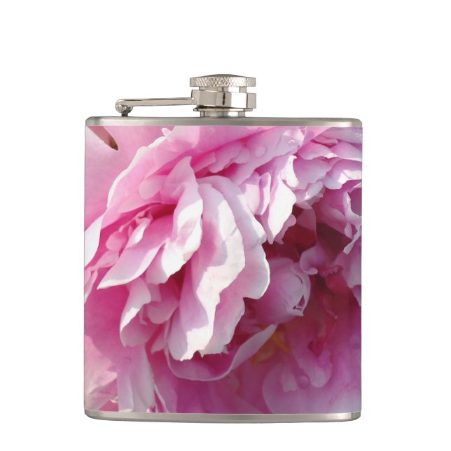 Pink Peony Foto Hütte Bauernhof Blumengarten Flachmann (Vorderseite)