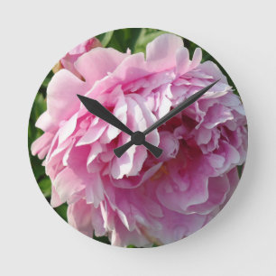 Pink Peony Foto Hütte Bauernhof Blumengarten Runde Wanduhr