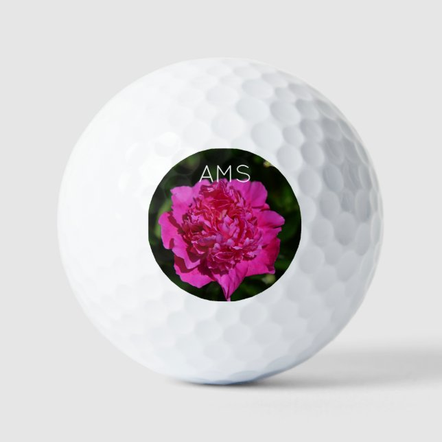 Pink Peony Garden Blume Persönliche Initialen Golfball (Vorderseite)