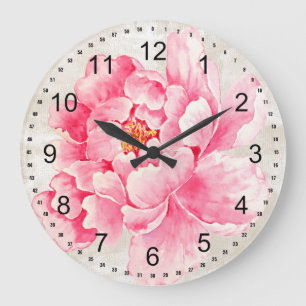 Pink Peony Große Wanduhr