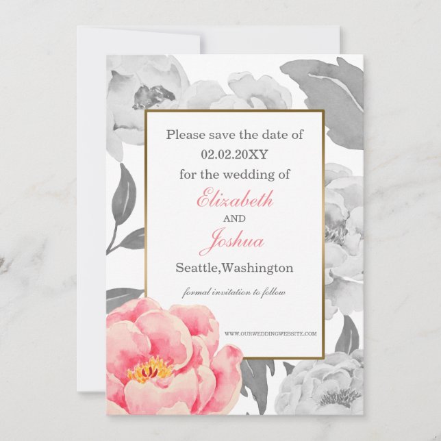 Pink Peony Hochzeit speichern Sie das Datum Save The Date (Vorderseite)