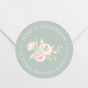 Pink Peony Individuelle Name Sage Rücksendeadresse Runder Aufkleber