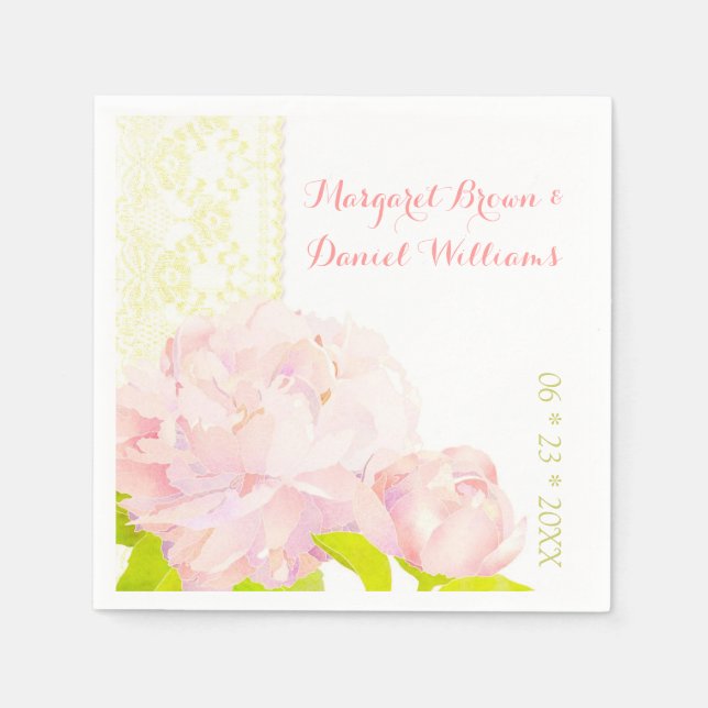 Pink Peony Ivory Imitats Lace Wedding Serviette (Vorderseite)